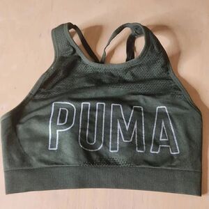 Puma olive green high neck sports bra size L